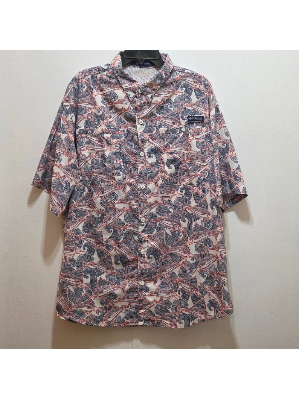 Columbia PFG Performance Fishing Gear Red White Blue Swordfish Top XL